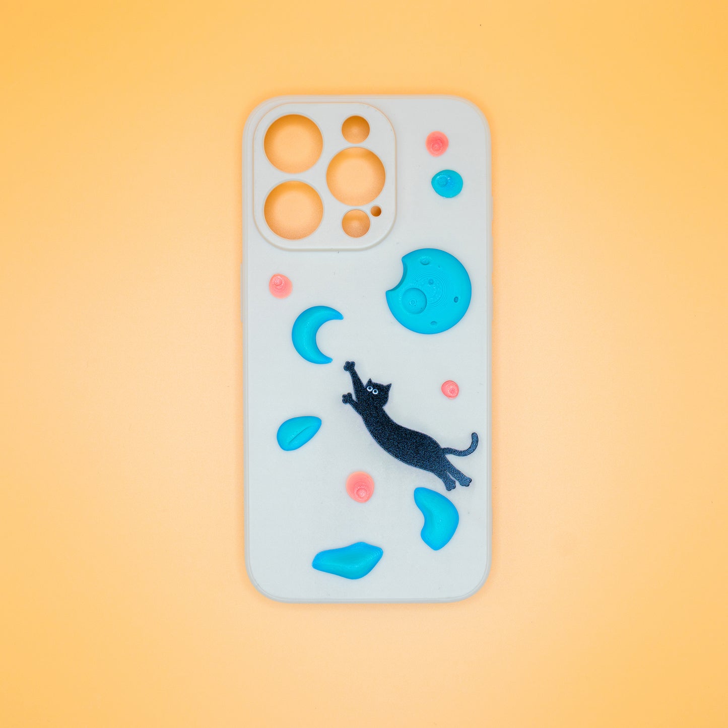 A black cat mid-dyno toward colorful climbing holds – printed on a fun and bold iPhone case. A great gift for climbers and cat lovers.