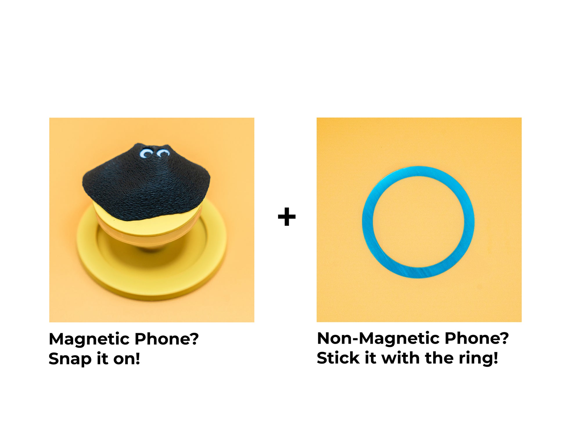 A MagSafe phone grip shaped like a climbing hold, featuring Black Meow the cat – a fun and functional gift for rock climbers and cat lovers.