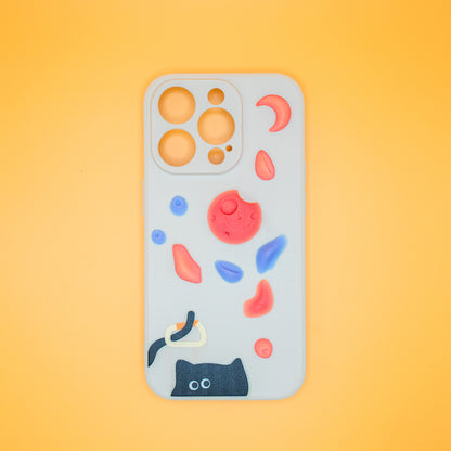 A black cat with a carabiner hanging from its tail, surrounded by colorful climbing holds – printed on a playful iPhone case. A fun gift for rock climbers and cat lovers.