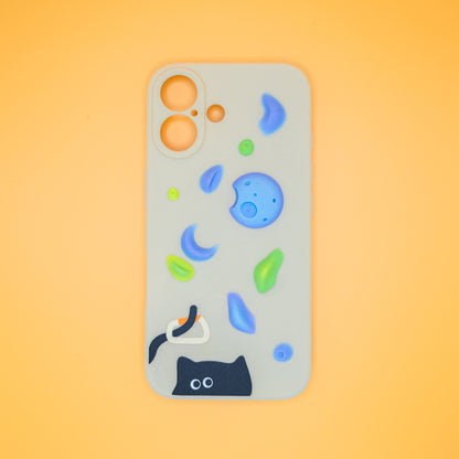 A black cat with a carabiner hanging from its tail, surrounded by colorful climbing holds – printed on a playful iPhone case. A fun gift for rock climbers and cat lovers.