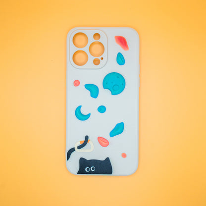 A black cat with a carabiner hanging from its tail, surrounded by colorful climbing holds – printed on a playful iPhone case. A fun gift for rock climbers and cat lovers.