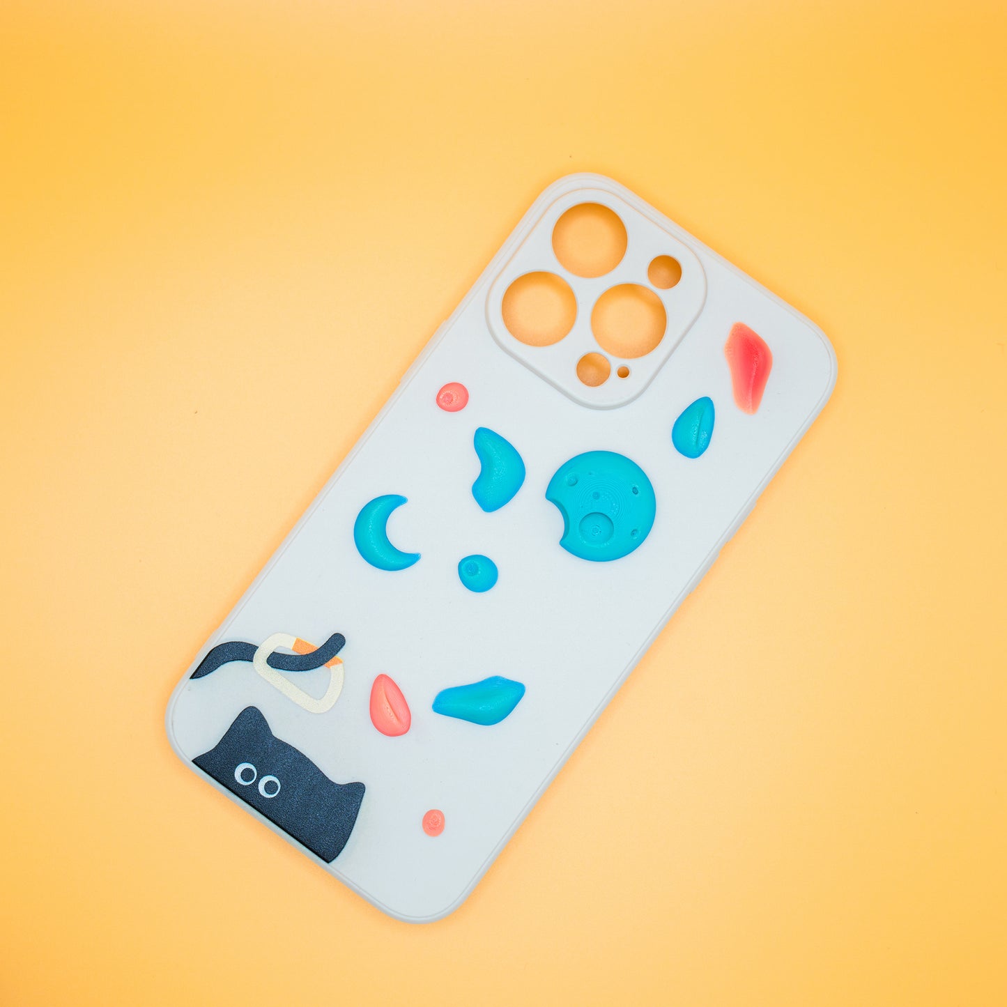 A black cat with a carabiner hanging from its tail, surrounded by colorful climbing holds – printed on a playful iPhone case. A fun gift for rock climbers and cat lovers.