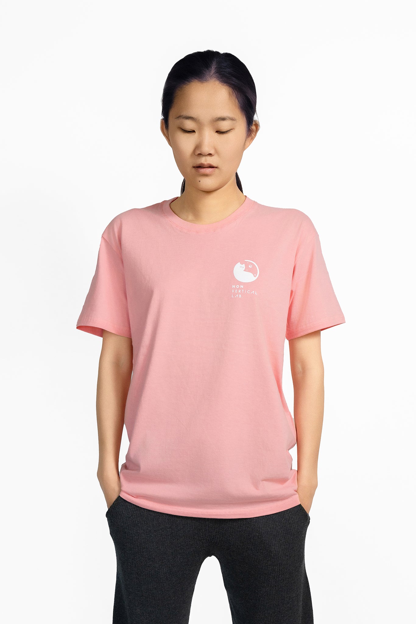 Cosmic Leap Cat T-Shirt featuring a black cat mid-leap across space – a climbing-inspired gift for dyno lovers and rock climbers.