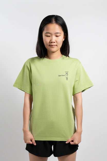 “Just Climb” graphic T-shirt featuring a cute cat and climbing elements – a fun and bold gift for rock climbers.