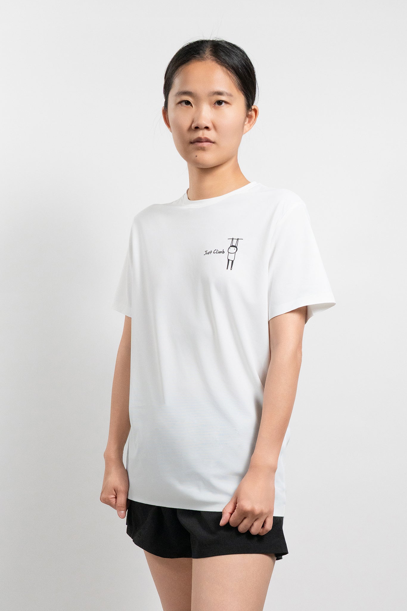 Black cat on a slab with the words “Just Stand Up” – perfect gift for climbers who’d rather smear than dyno.