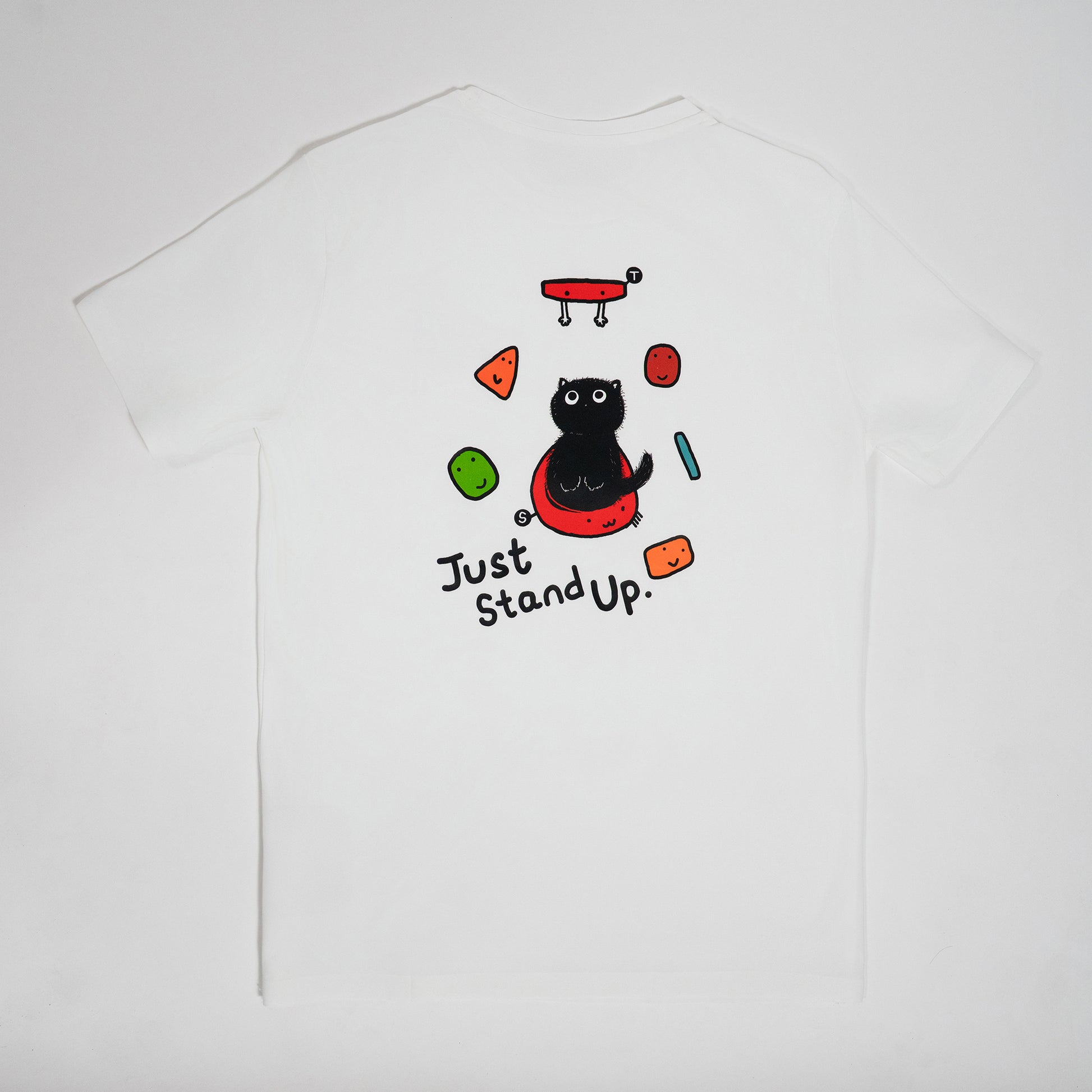 Black cat on a slab with the words “Just Stand Up” – perfect gift for climbers who’d rather smear than dyno.