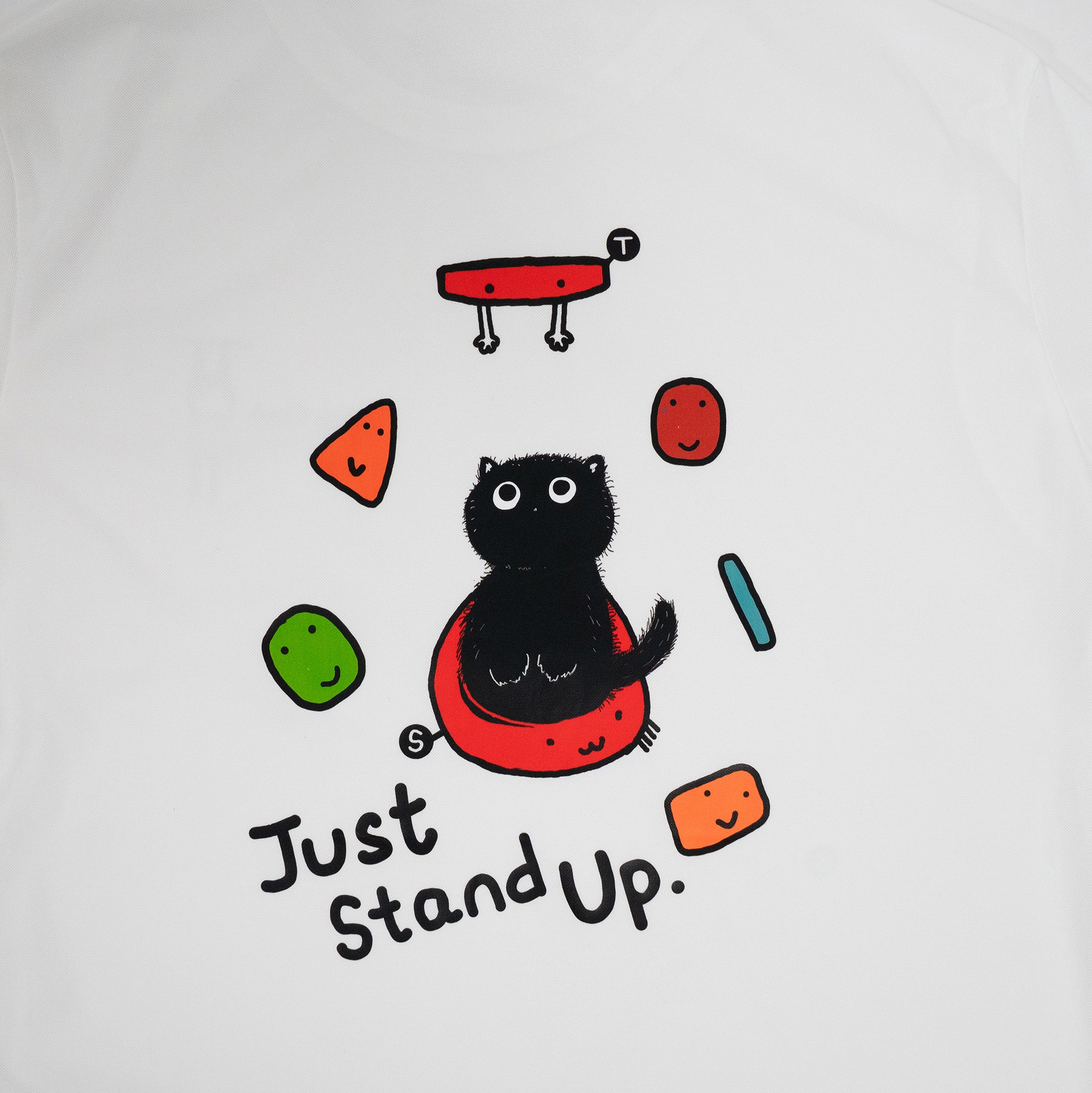 Black cat on a slab with the words “Just Stand Up” – perfect gift for climbers who’d rather smear than dyno.