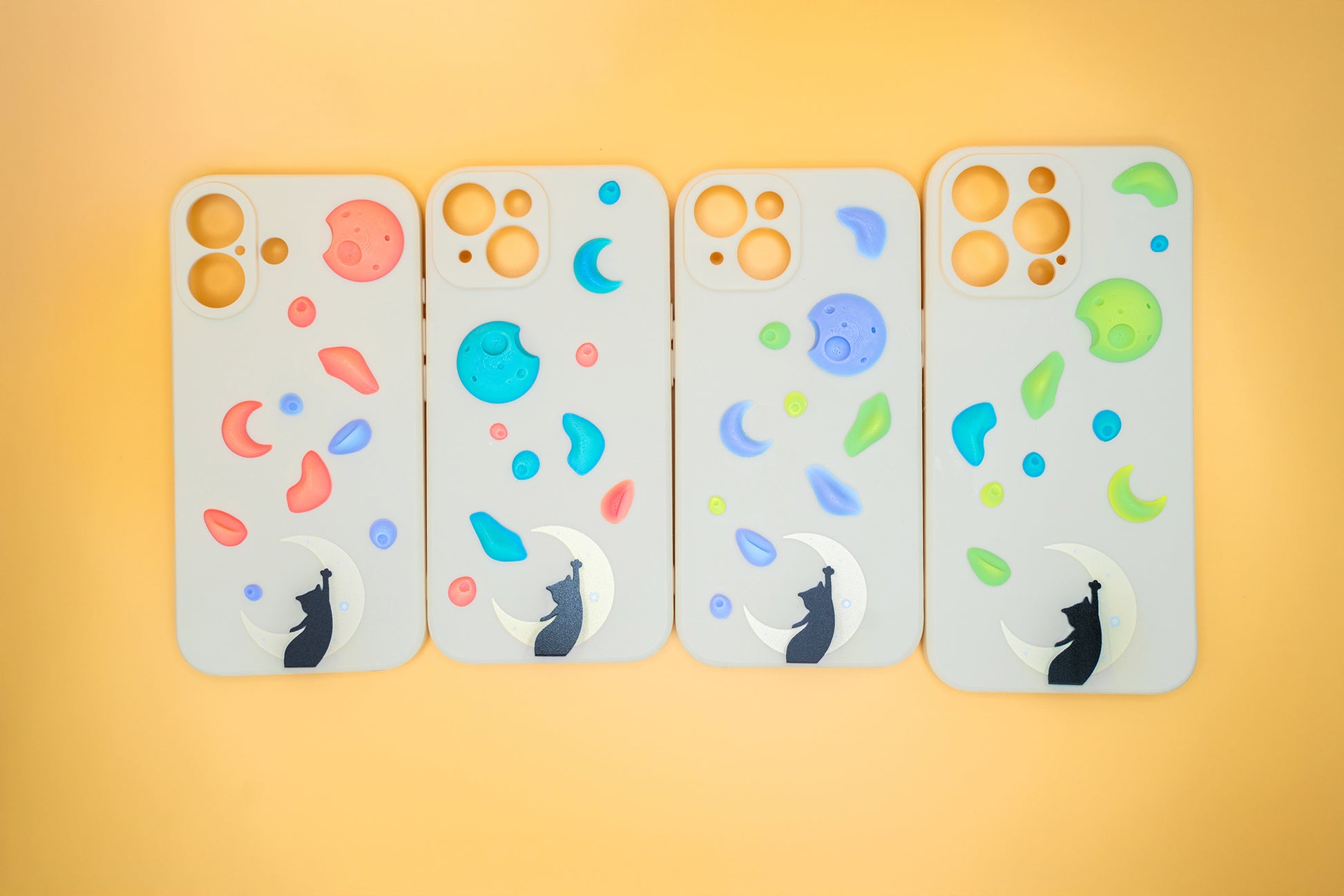 A black cat reaching up from a moon toward floating climbing holds – printed on a playful iPhone case, designed by Non Vertical Lab. A fun and thoughtful gift for climbers, cat lovers, and anyone who needs a little extra grip in life.