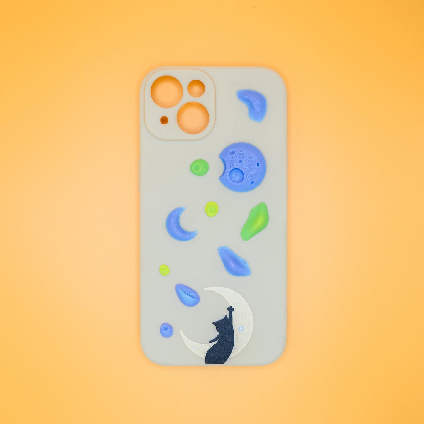 A black cat reaching up from a moon toward floating climbing holds – printed on a playful iPhone case, designed by Non Vertical Lab. A fun and thoughtful gift for climbers, cat lovers, and anyone who needs a little extra grip in life.